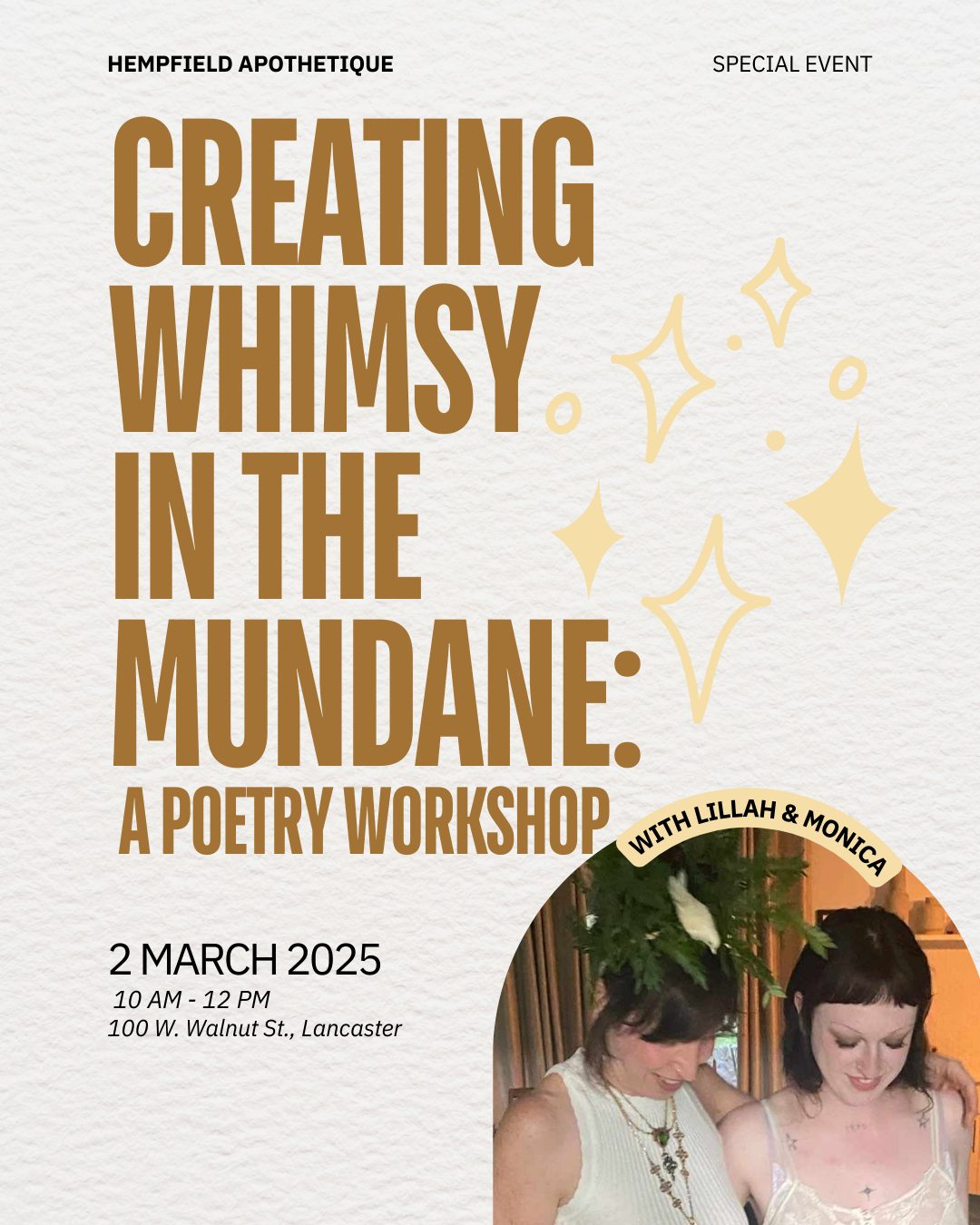 Creating Whimsy in the Mundane: A Poetry Workshop | Lancaster, PA | Hempfield Apothetique | Monica Mullen